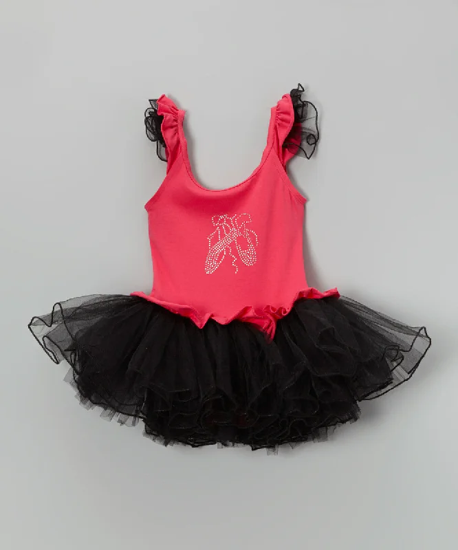 Hot Pink Ballet Shoes Ballet Dress Attached Black Tutu Tunics Silk luxurious