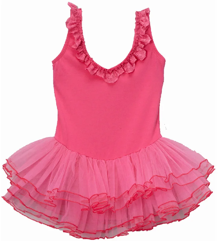 Hot Pink Lace Trim Ballet Dress Tunics Travel practical