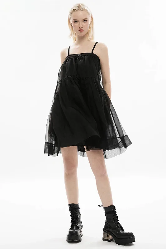 Women's Triangular Two Decoration Slip Dress Dark Flag Black Skull Mesh Metal Wear Skirt Casual Short Summer