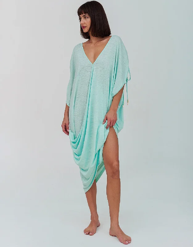 Juno Draped Dress - Aqua A-Line Day Work