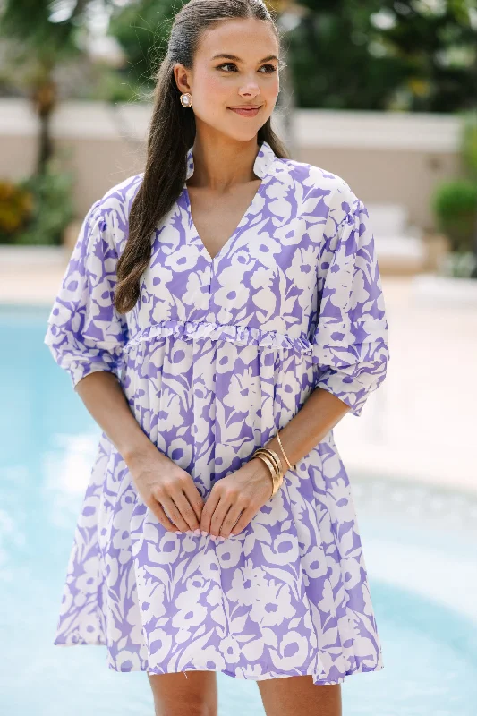 Just Feels Right Lavender Purple Floral Dress Tunics Summer linen