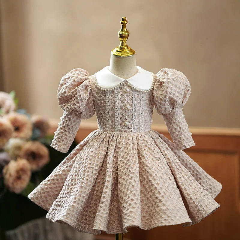 Toddler Ball Gowns Girl Princess Dress Autumn Doll Collar Puffy Waffle Party Dress Off-the-shoulder Chic Trendy