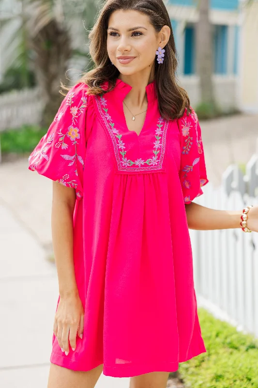 On Your Time Hot Pink Babydoll Dress Tunics New arrival