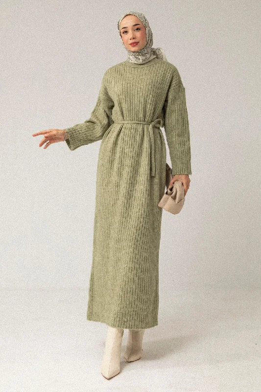 Oversized Fitted Knitwear Dress with Belt Tunics Practical durable