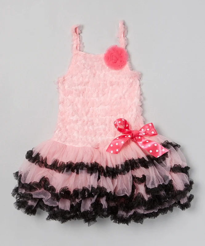 Pink Ruffle Petti Dress With Black Trim Tunics Cozy soft