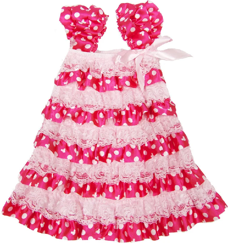 Pink/White Dot & Pink Lace Ruffle Petti Dress Tunics Sophisticated sleek