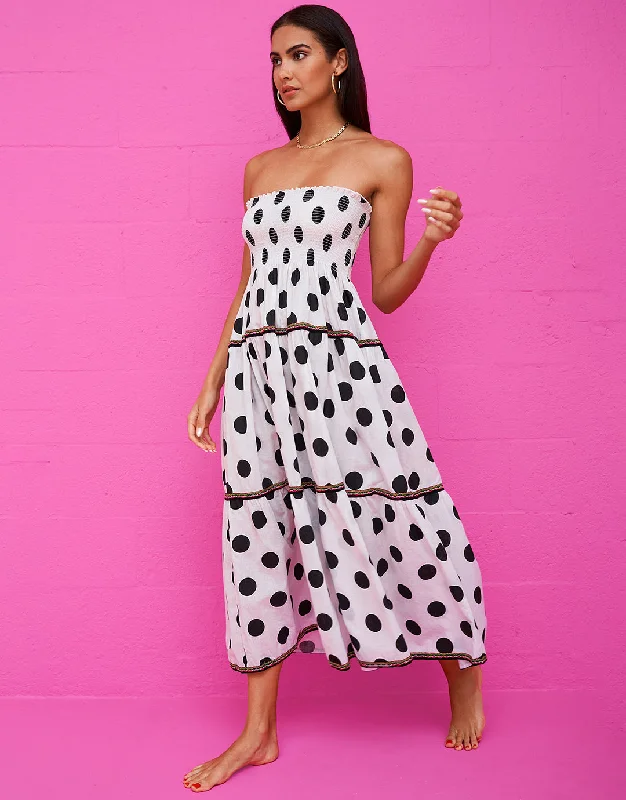 Polka Dot Strapless Dress  - White Tunics Hiking breathable