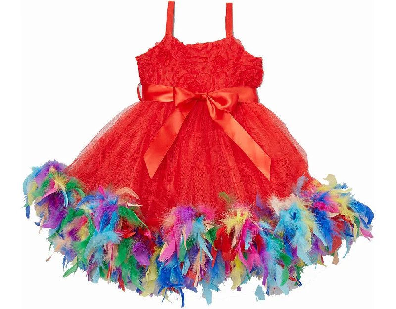 Rainbow Feather Red Rose Dress Tunics Wedding white