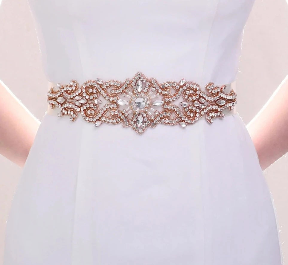 Rhinestones Bridal Belt with Ribbon Wedding Dress Belt Accessory Tunics Vintage classic