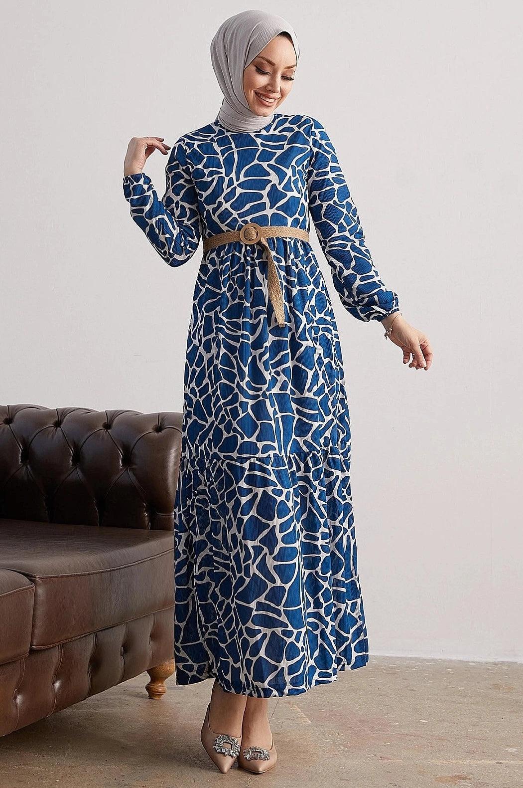 Stone Patterned Abaya Dress with Straw Belt for Muslim Fasion Tunics Custom made