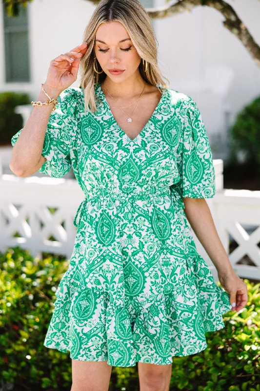 Wanna Be With You Green Floral Dress Tunics Mesh breathable